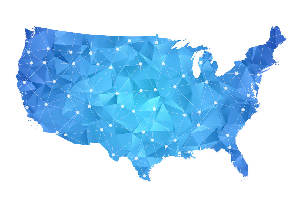 United States of America Map Abstract geometric rumpled triangular low poly style gradient graphic on white background , line dots polygonal design for your . Vector illustration eps 10